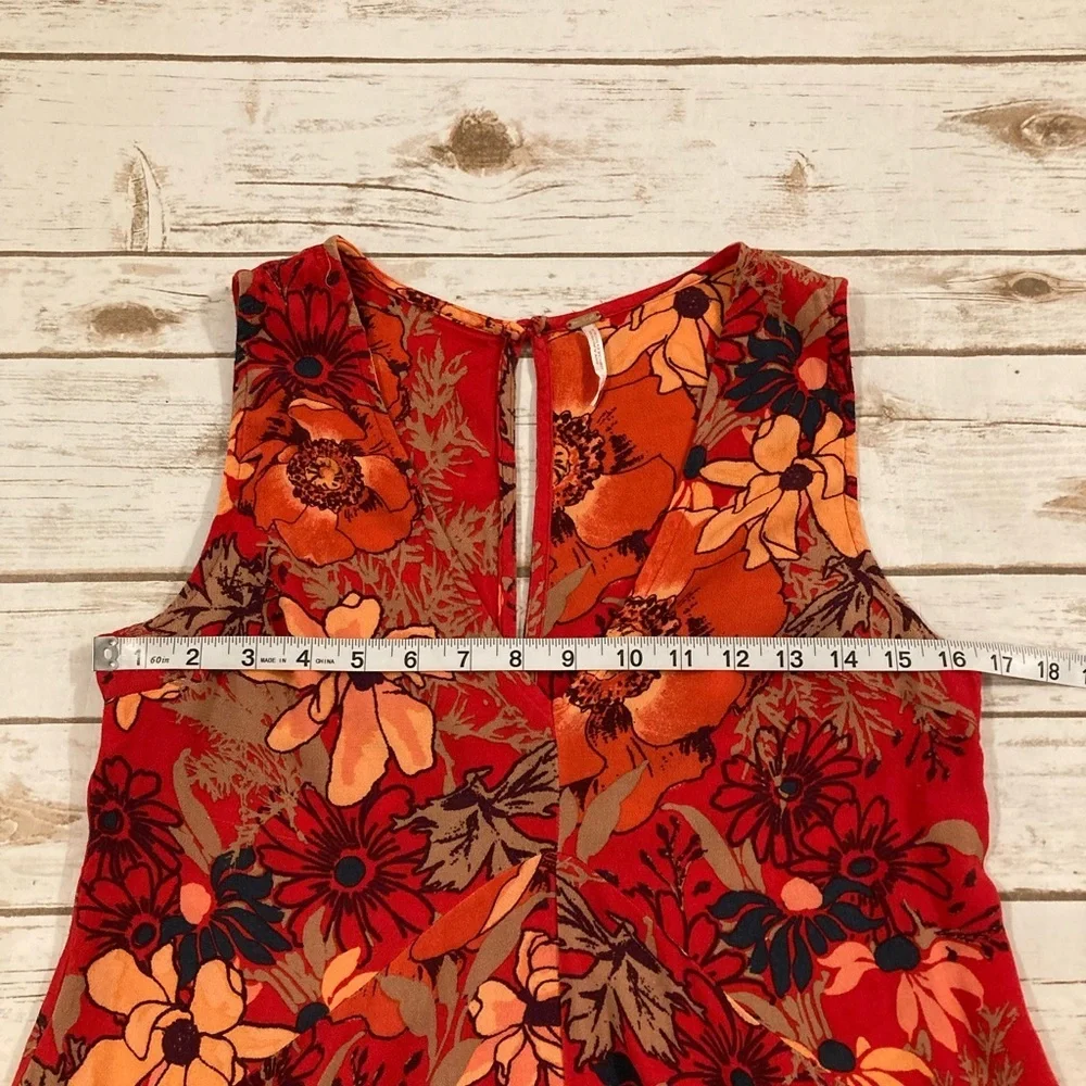 Free People Backyard Party Gauze Printed Tunic Red Floral Small